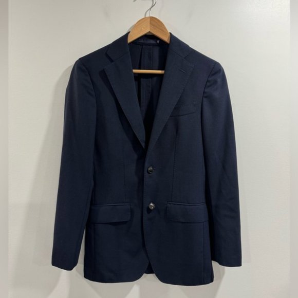 y Men Linen Havana Single Breasted Navy Blazer 32R